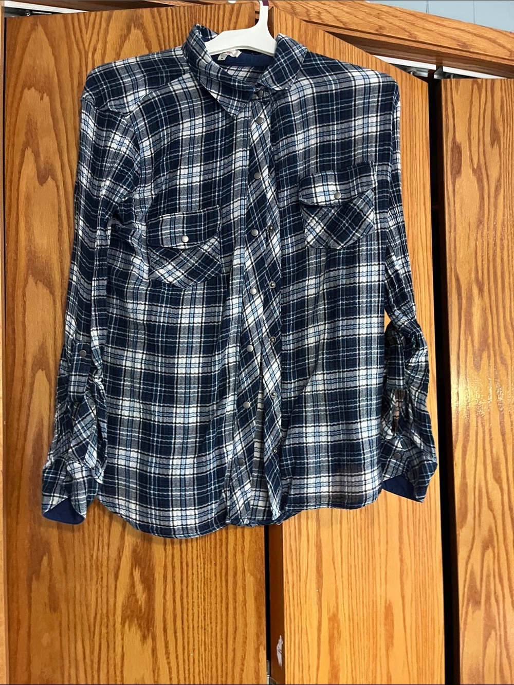 Kut from the Kloth Blue and White Plaid Button-Down Shirt